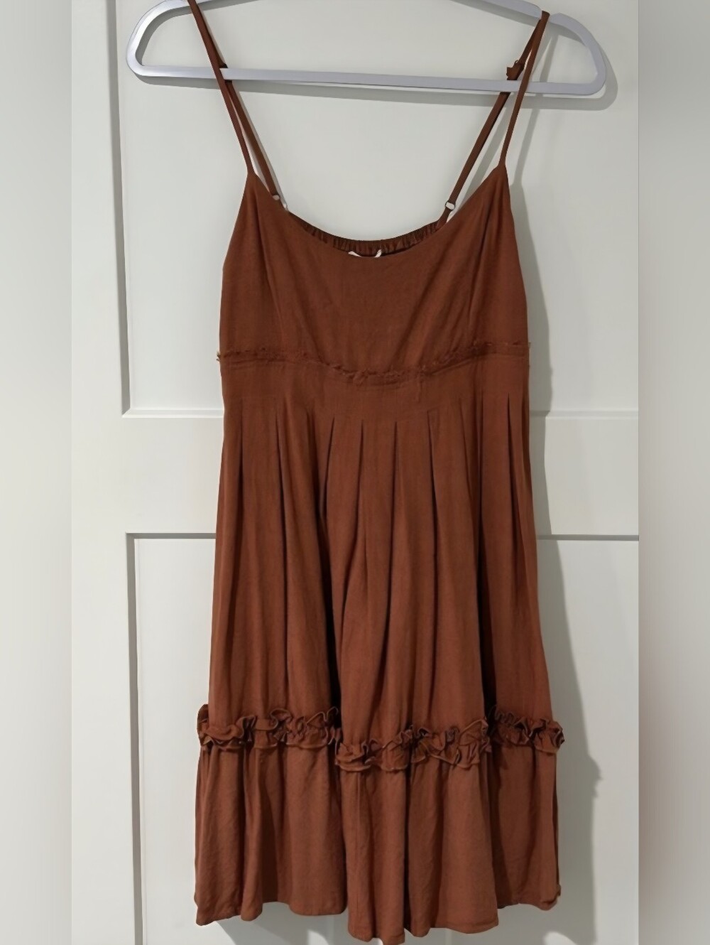 Mittoshop Adjustable-strap Tiered Babydoll Mini Dress, Terracotta, L, EUC